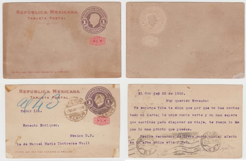 Mexico 1916 — Postal card essay red inscriptions on gray paper