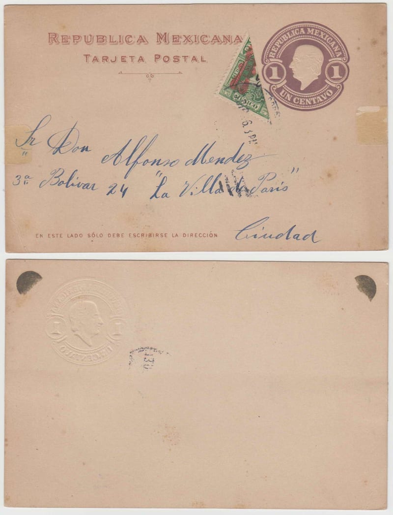 Mexico 1916 — Mepsi Pc124 + Scott 541 Bisected, tied by neat "Dic 16" cds used in Mexico City