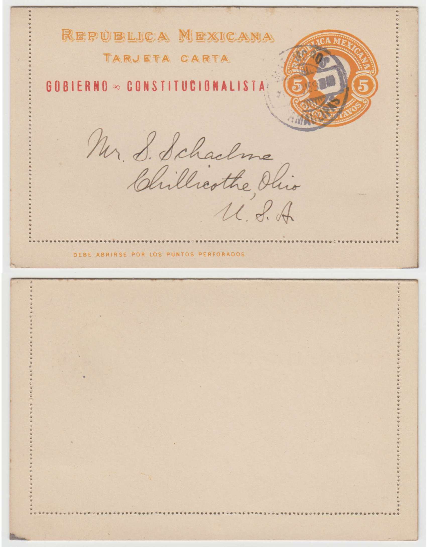 Mexico 1915 — Letter Card