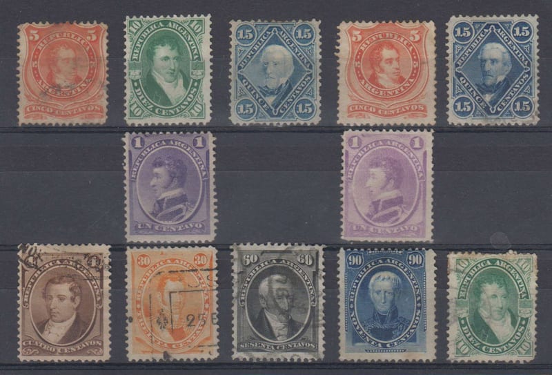 Argentina 1867 — Scott 18-27, 18A & 22a