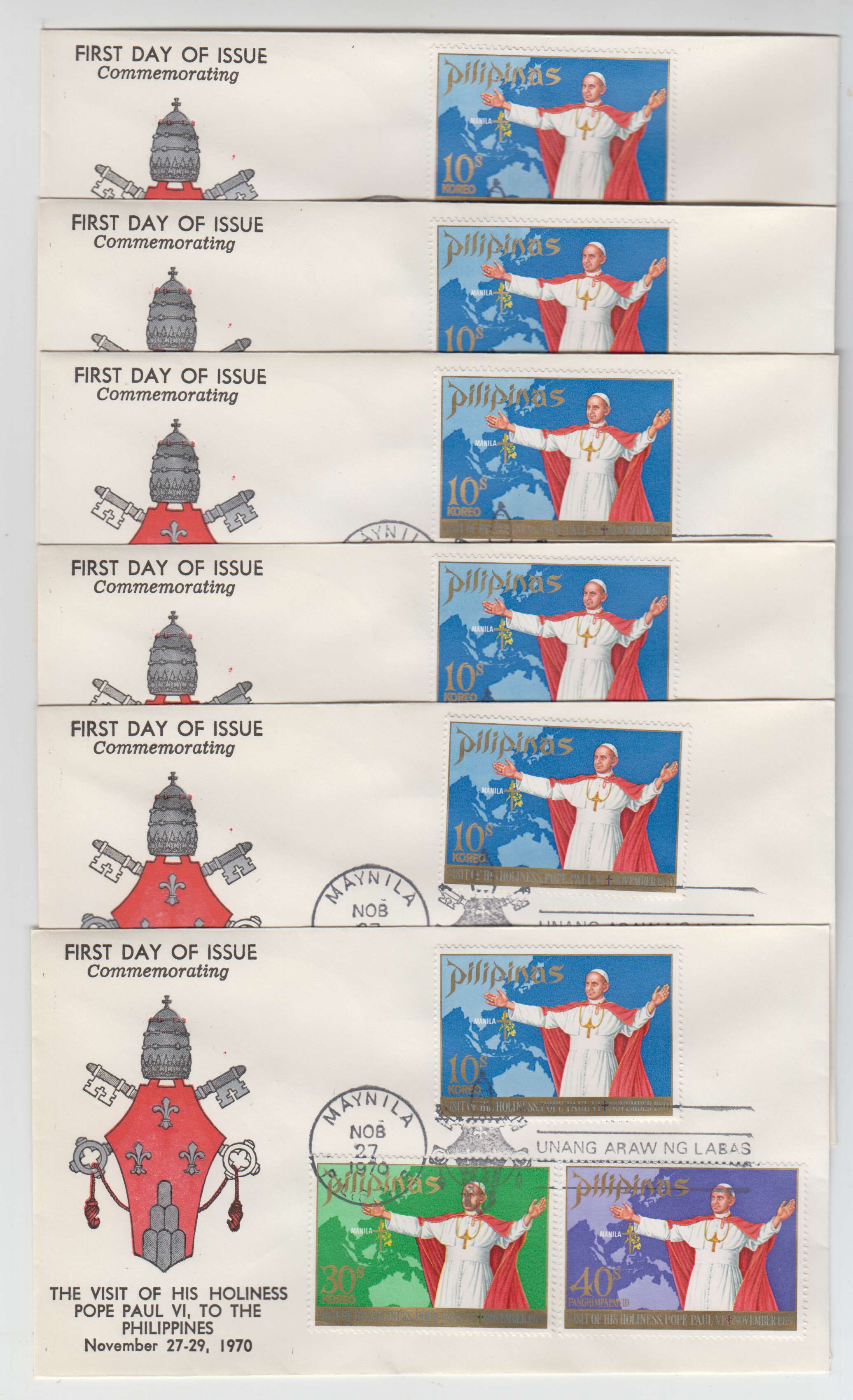 Philippines 1970 — First Day group of 77 covers with Scott 1080-1081, 1083-1085, 1100 & C99, Full sets on…