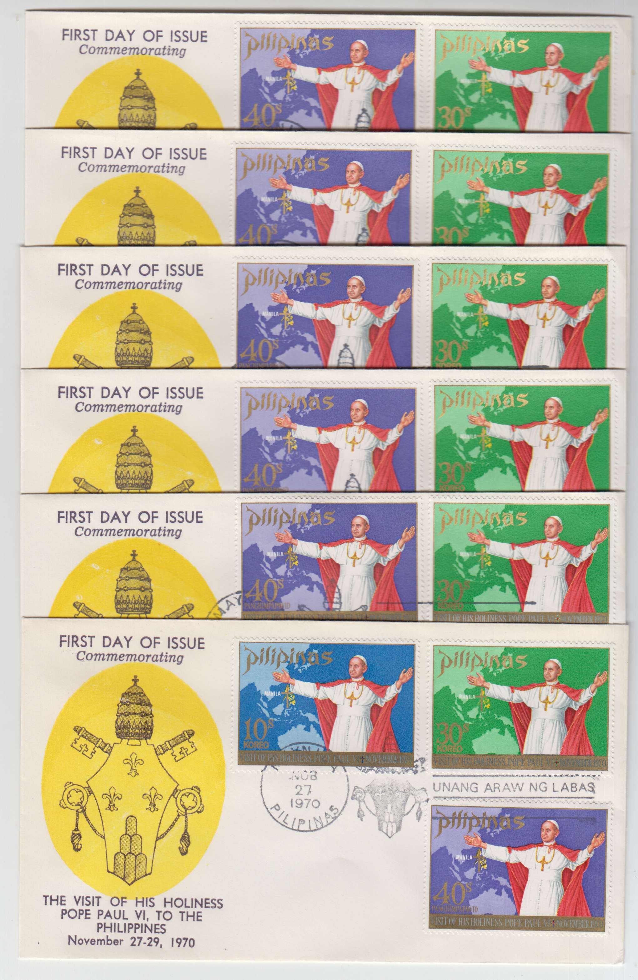 Philippines 1970 — First Day group of 77 covers with Scott 1080-1081, 1083-1085, 1100 & C99, Full sets on…