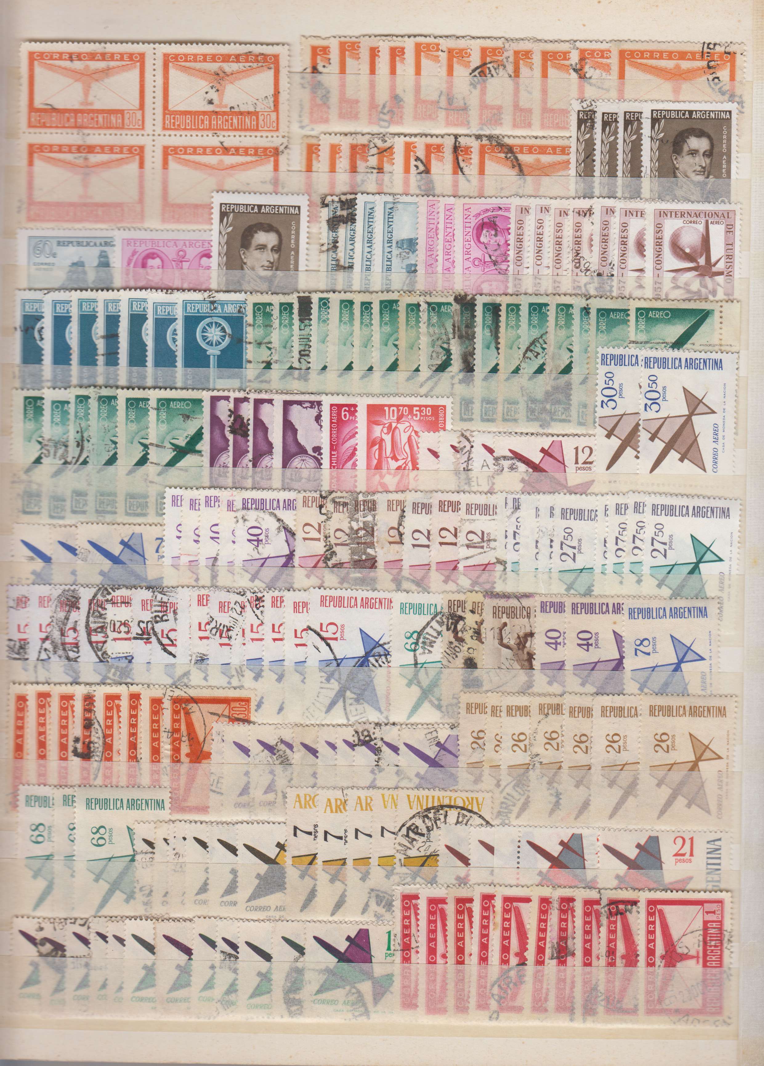 Argentina 1890 — Ordinary, airpost & official stock of 720 stamps & 3 souvenir sheets including full sets,…