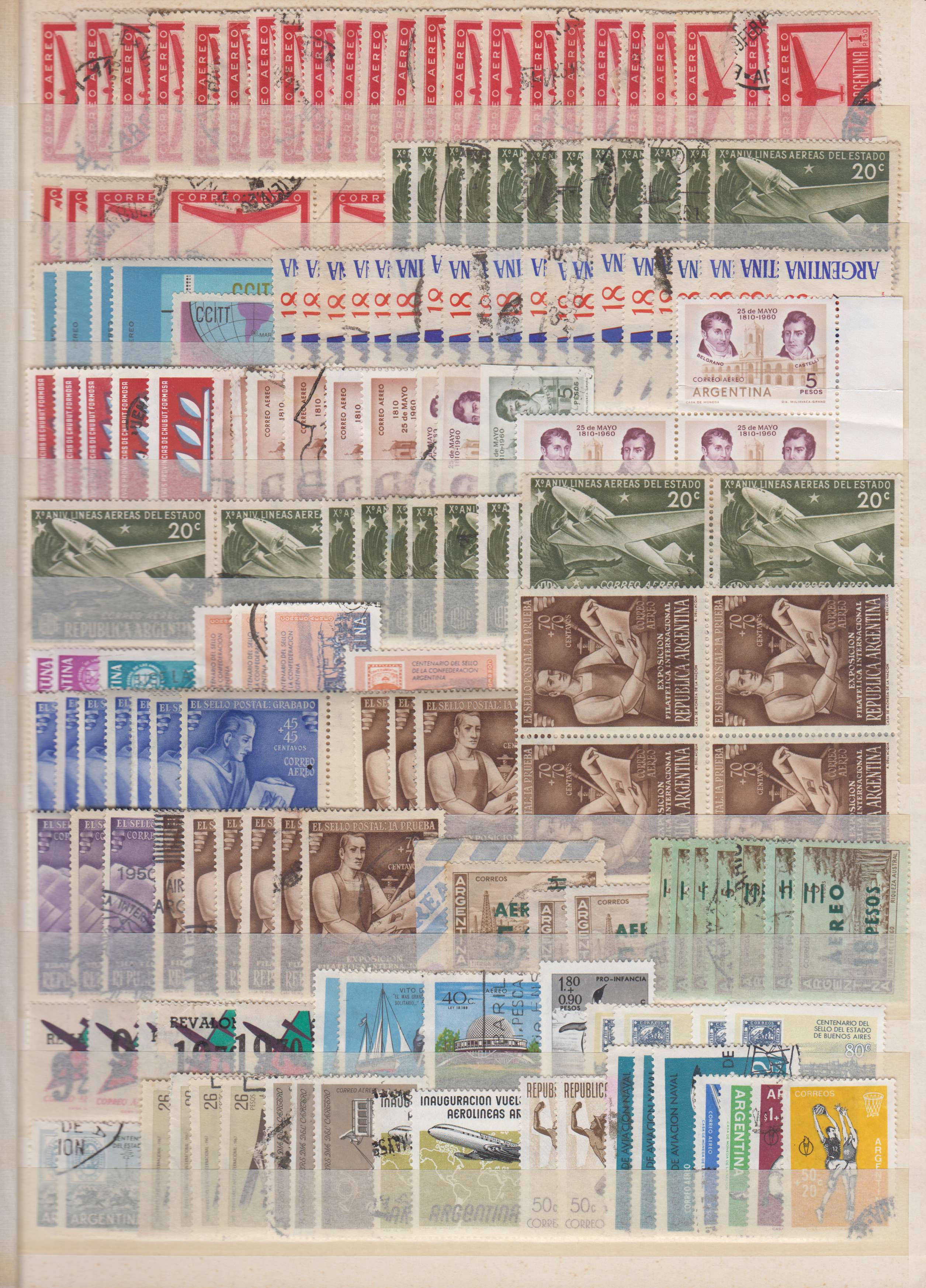 Argentina 1890 — Ordinary, airpost & official stock of 720 stamps & 3 souvenir sheets including full sets,…