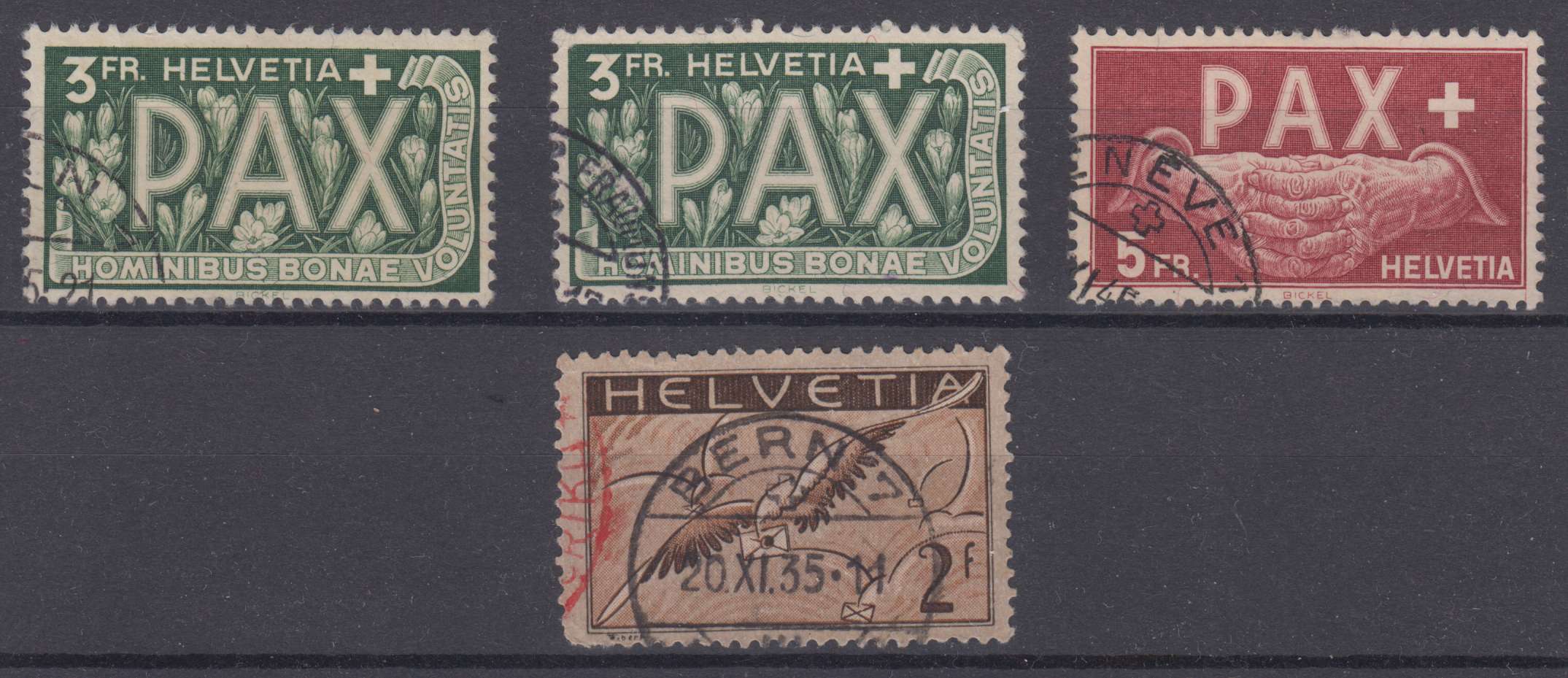 Switzerland 1929 — Scott 303 (2x), 304 & C15