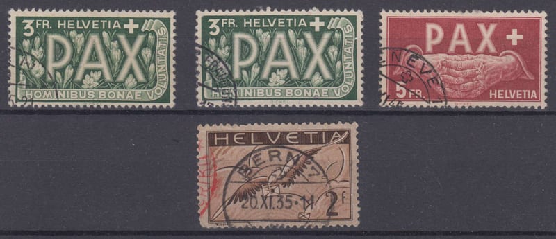 Switzerland 1929 — Scott 303 (2x), 304 & C15