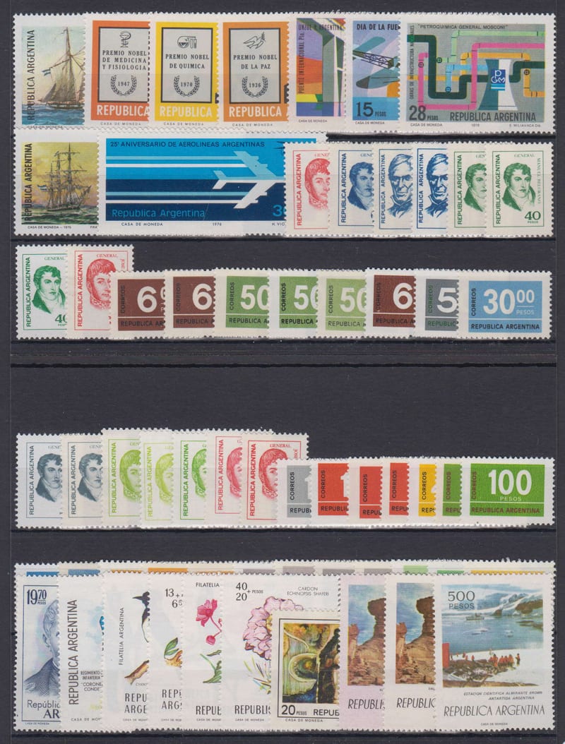 Argentina 1976 — Complete issues for the year featuring 61 Mint Never Hinged stamps