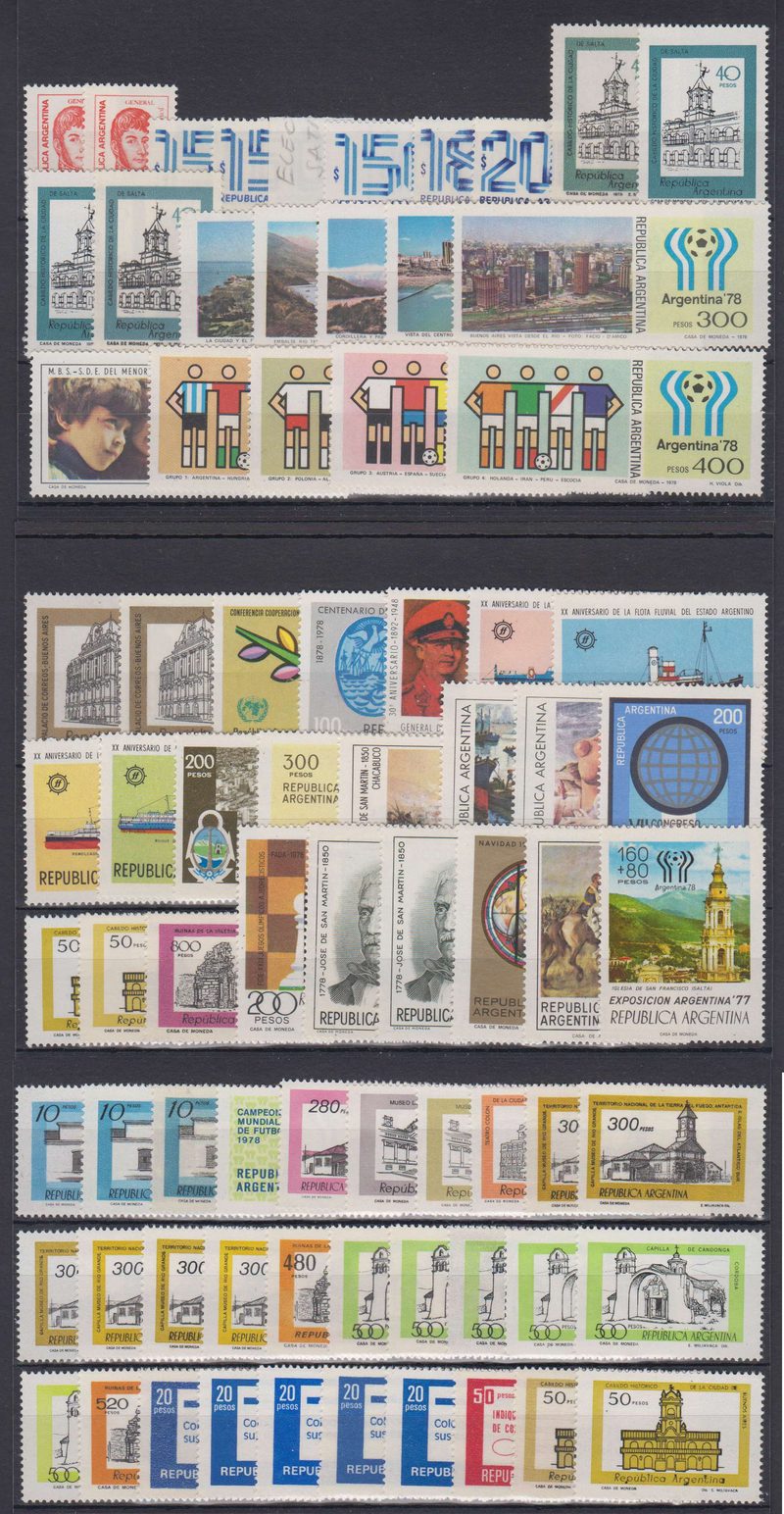 Argentina 1978 — Complete issues for the year with 76 stamps, Mint Never Hinged
