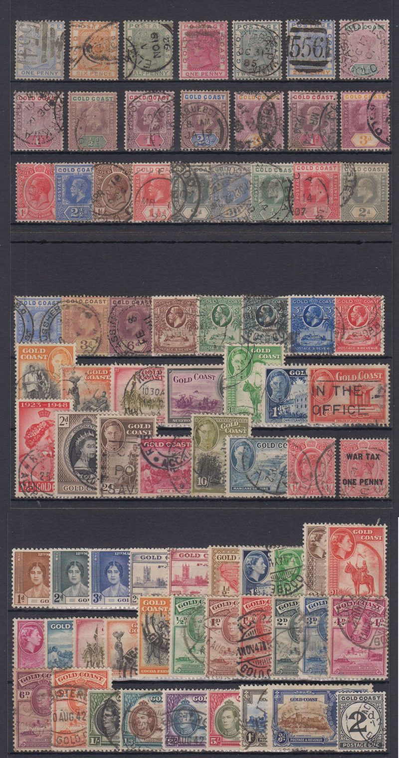 Gold Coast — Group of 76 stamps on cards including Key values & better cancels