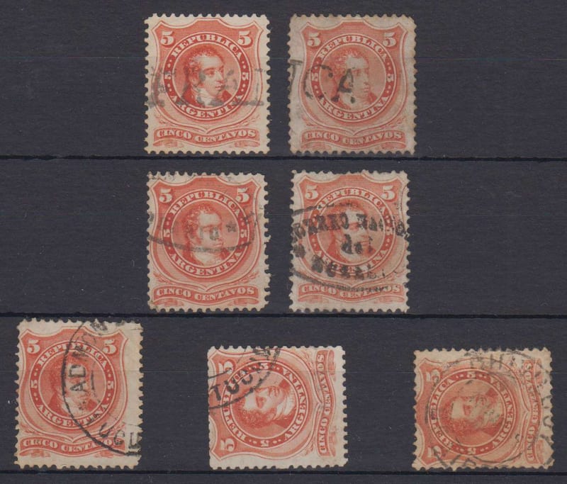 Argentina 1867 — Scott 18 (2x) & 20 (5x)