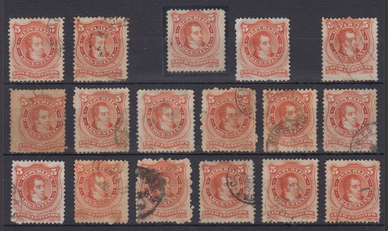 Argentina 1867 — Scott 18 (2x) & 20 (15x)