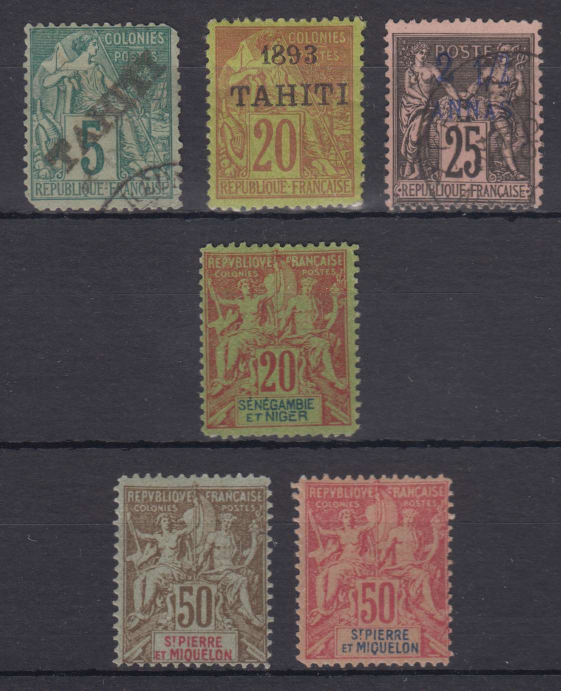 France 1893 — Scott 8, 23 & 25