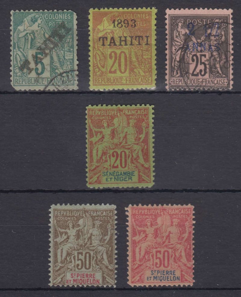 France 1893 — Scott 8, 23 & 25