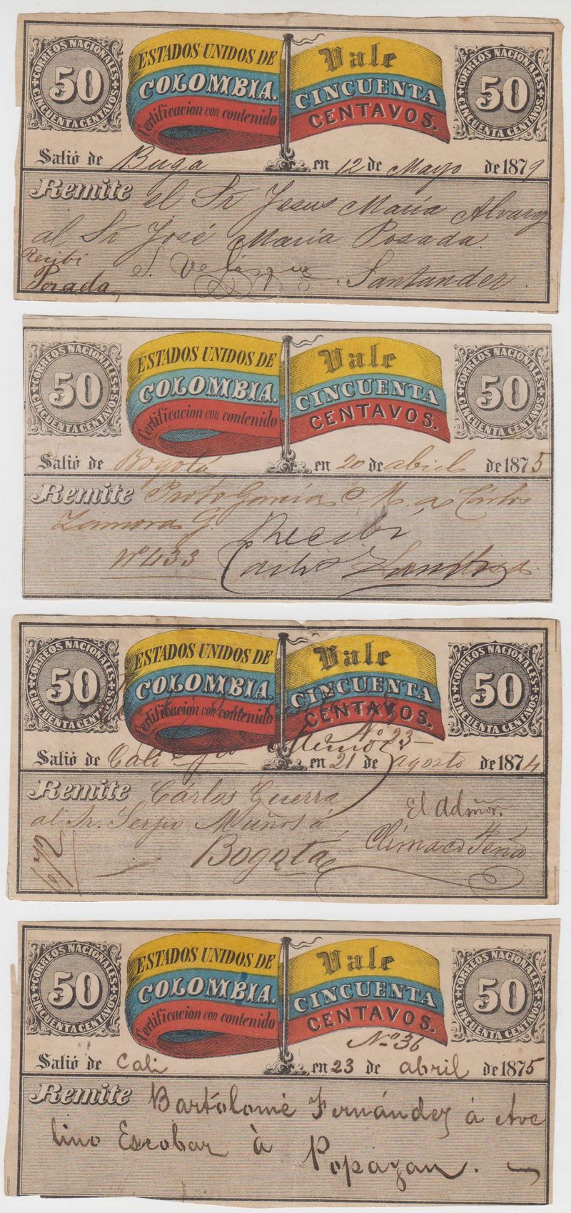 Colombia 1870 — Insured letter stamps
