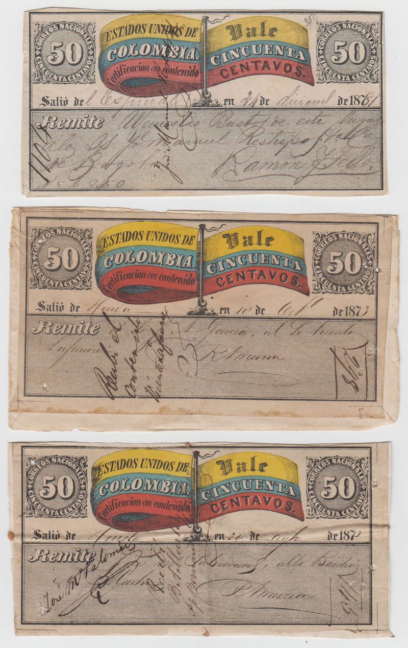 Colombia 1870 — Insured letter stamps