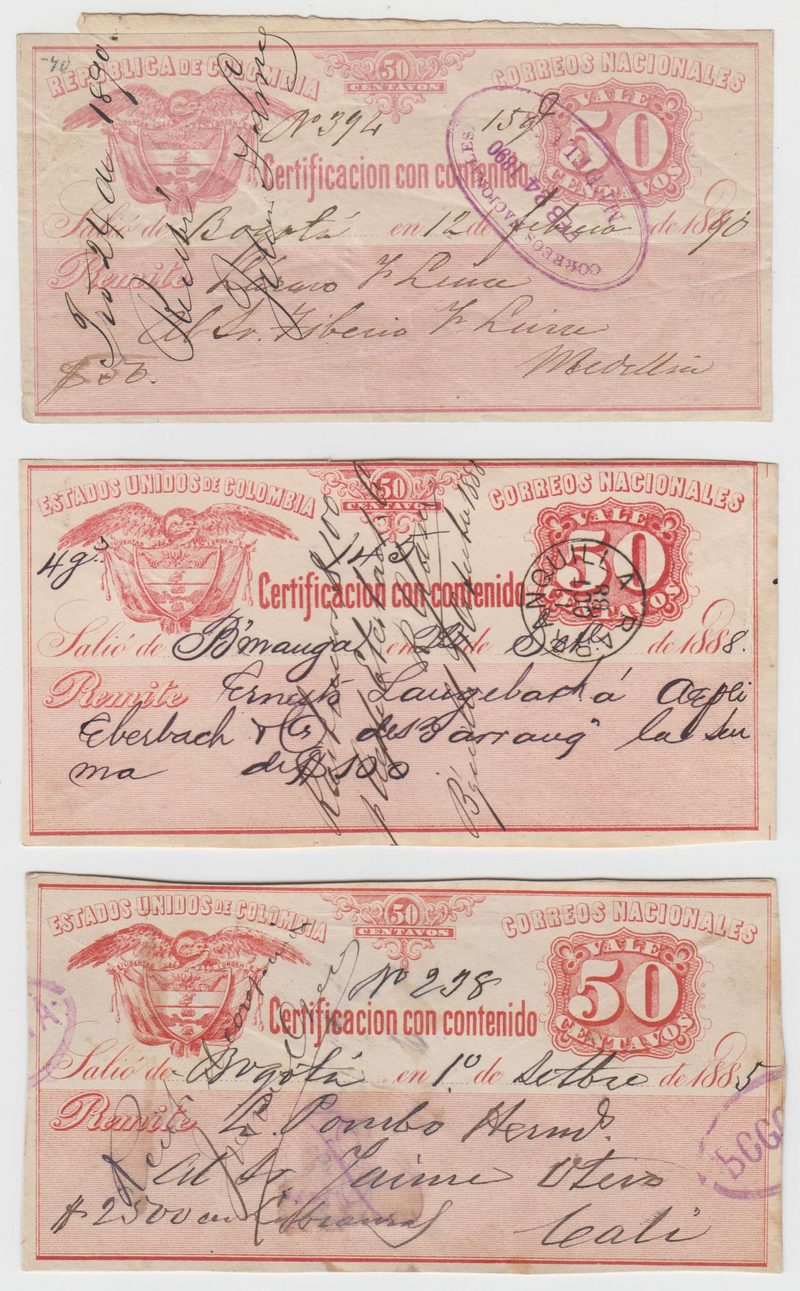 Colombia 1885 — Insured letter stamps