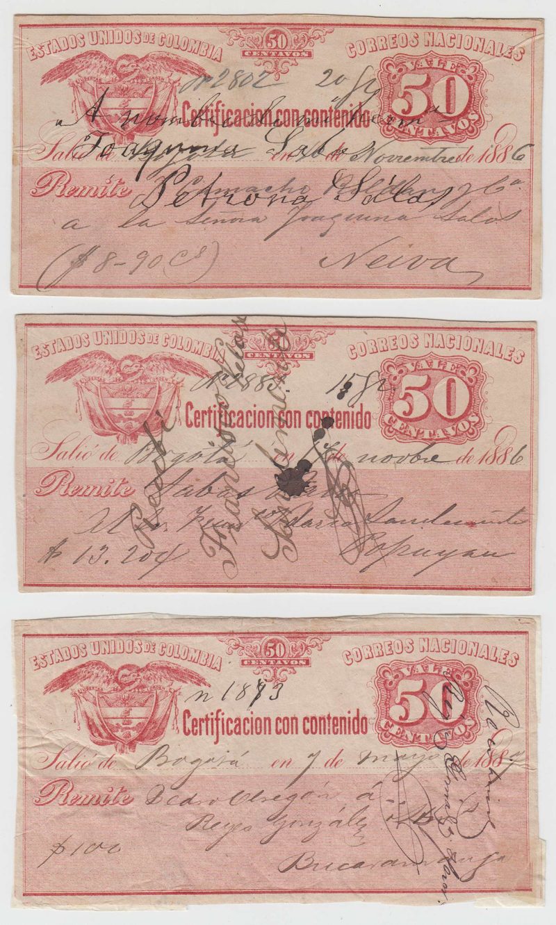 Colombia 1886 — Insured letter stamps