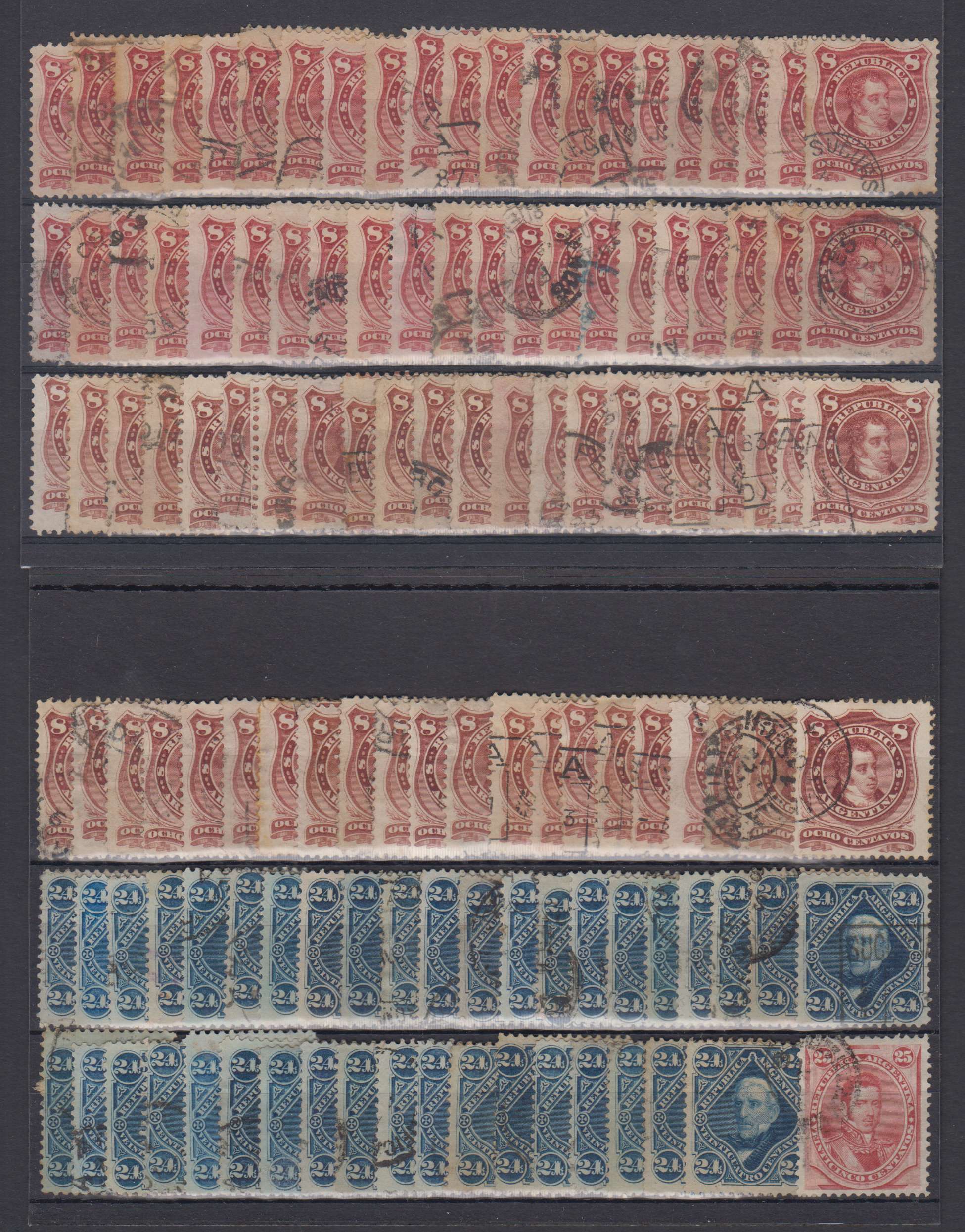 Argentina 1877 — Scott 38-40, 38a - 39a & 56