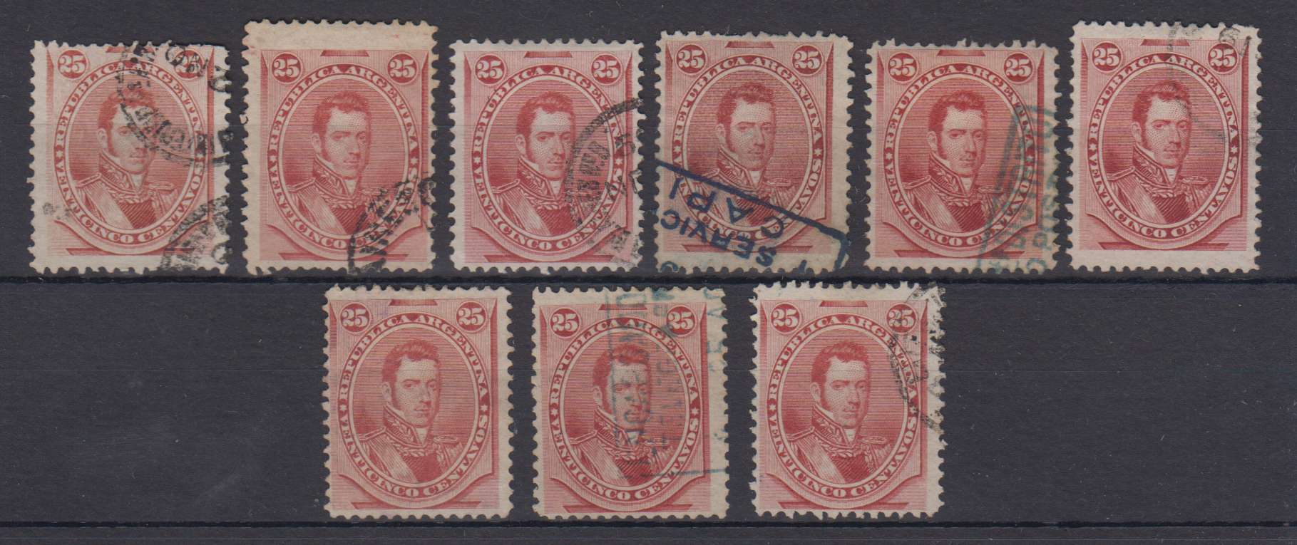 Argentina 1877 — Scott 38-40, 38a - 39a & 56