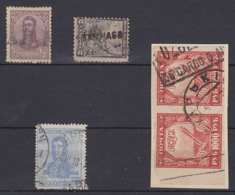 Argentina 1892 — Foreign & Incoming cancels on 3 singles & a Russian pair with Argentina cancel + " Cap…