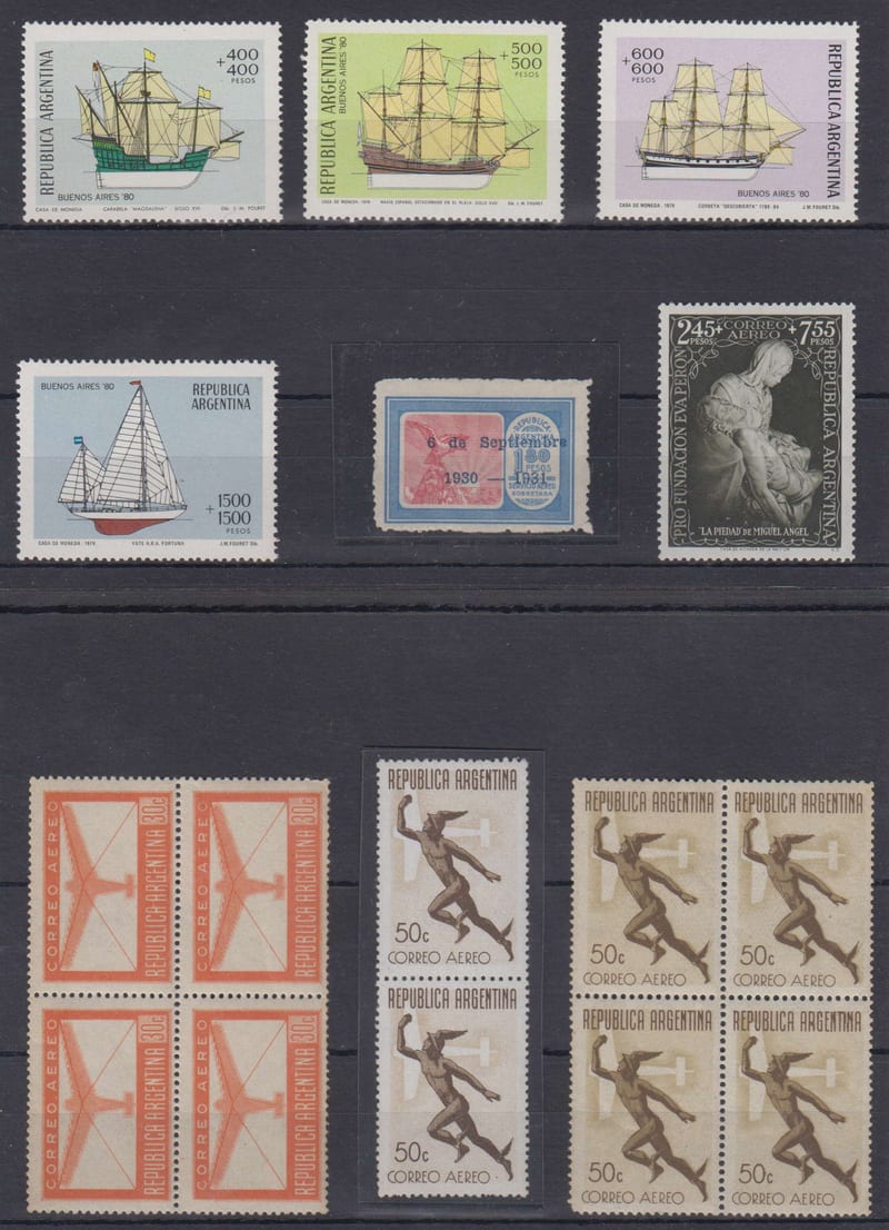 Argentina — Scott B80-b83, C33 key value, C44 (variety GJ 840), C49-c50 & Cb6