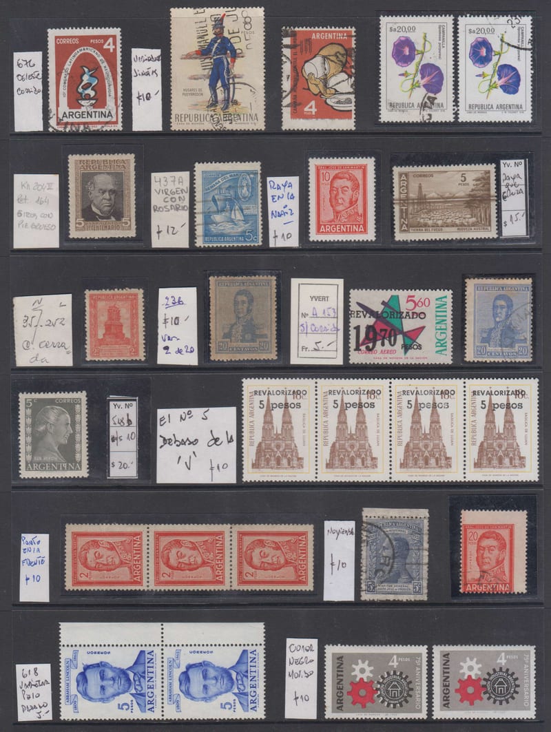 Argentina 1910 — Specialized group of 27 stamps on stock page including multiples