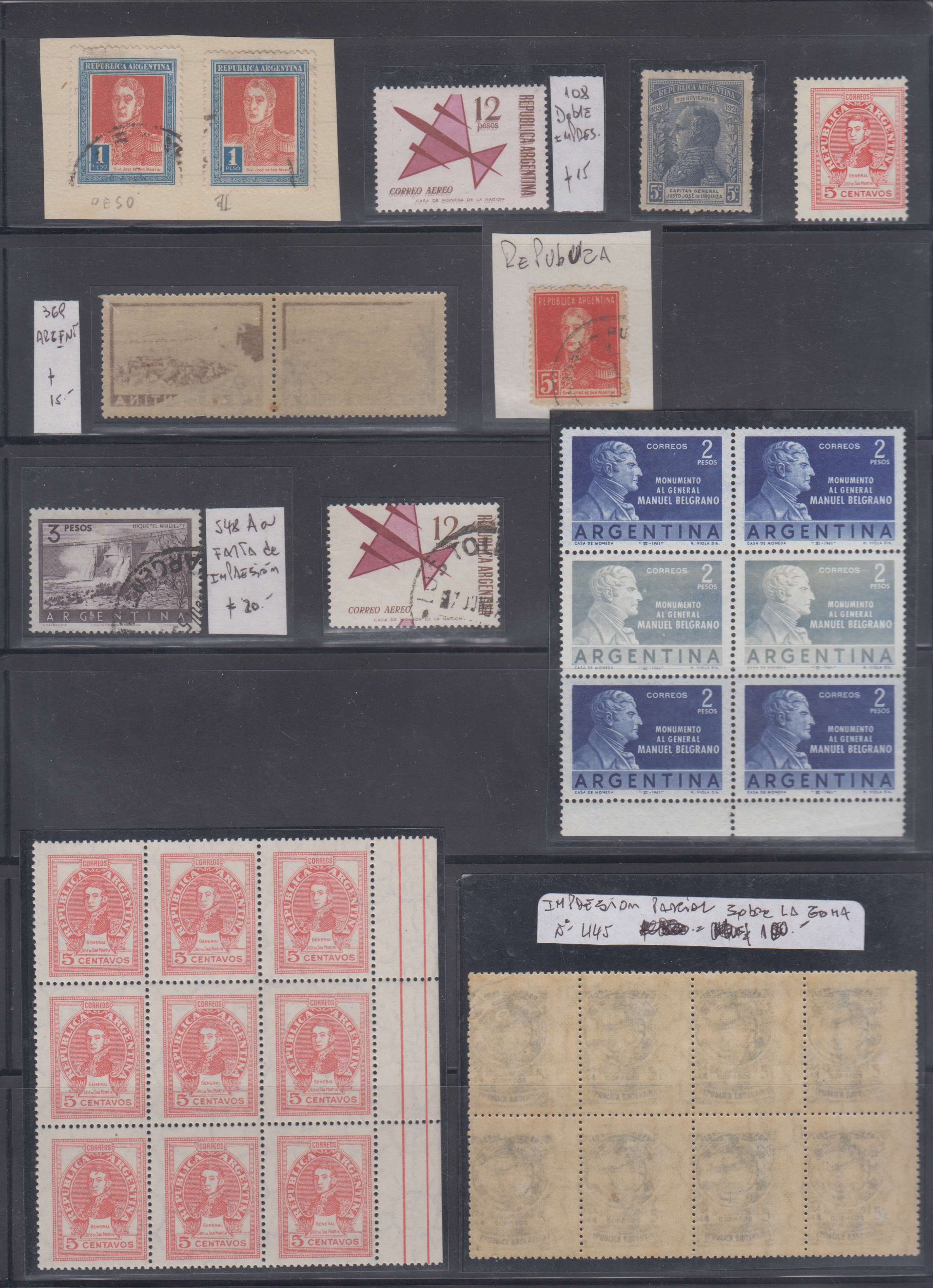 Argentina 1920 — Specialized collection of listed or unlisted errors & varieties on double stockpage…