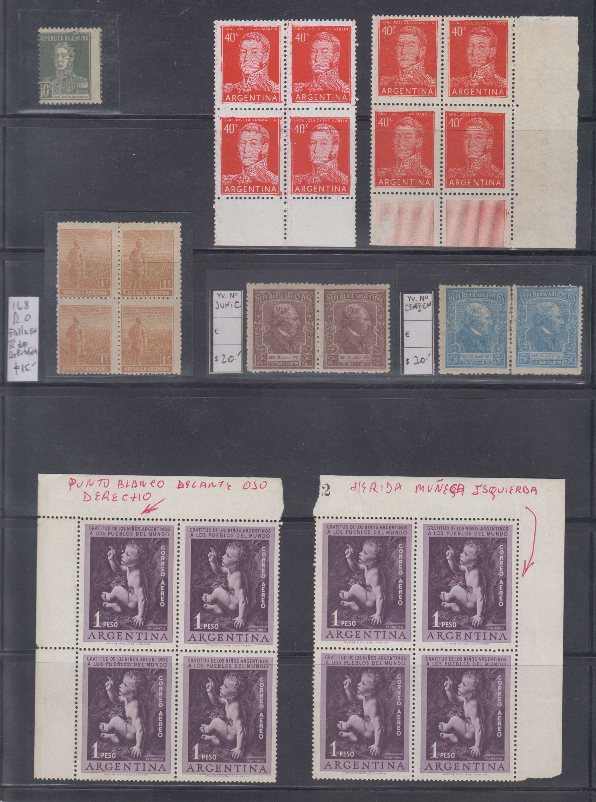 Argentina 1920 — Specialized collection of listed or unlisted errors & varieties on double stockpage…