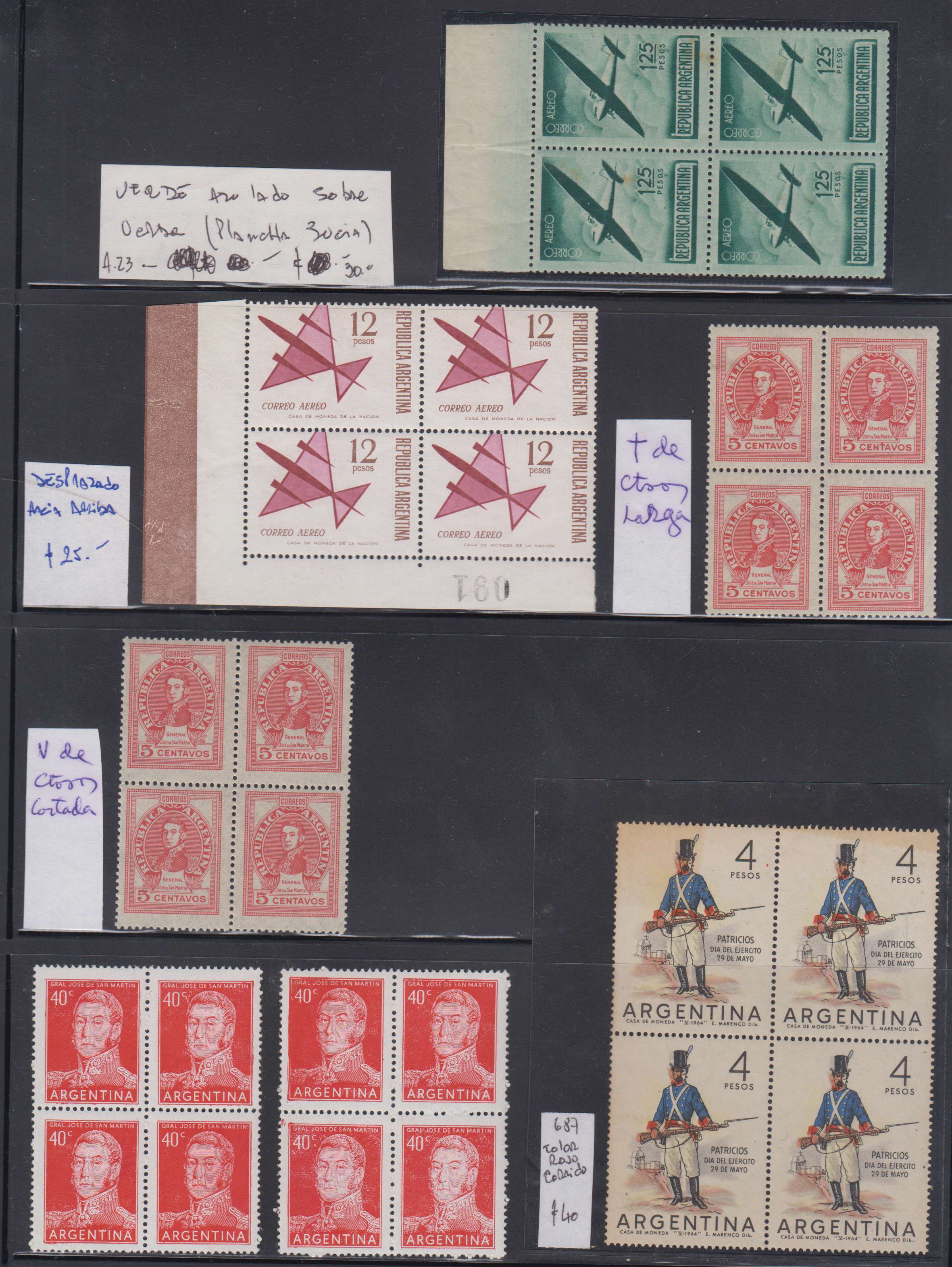 Argentina 1930 — Specialized collection of listed & unlisted varieties or error, including 53 stamps in…