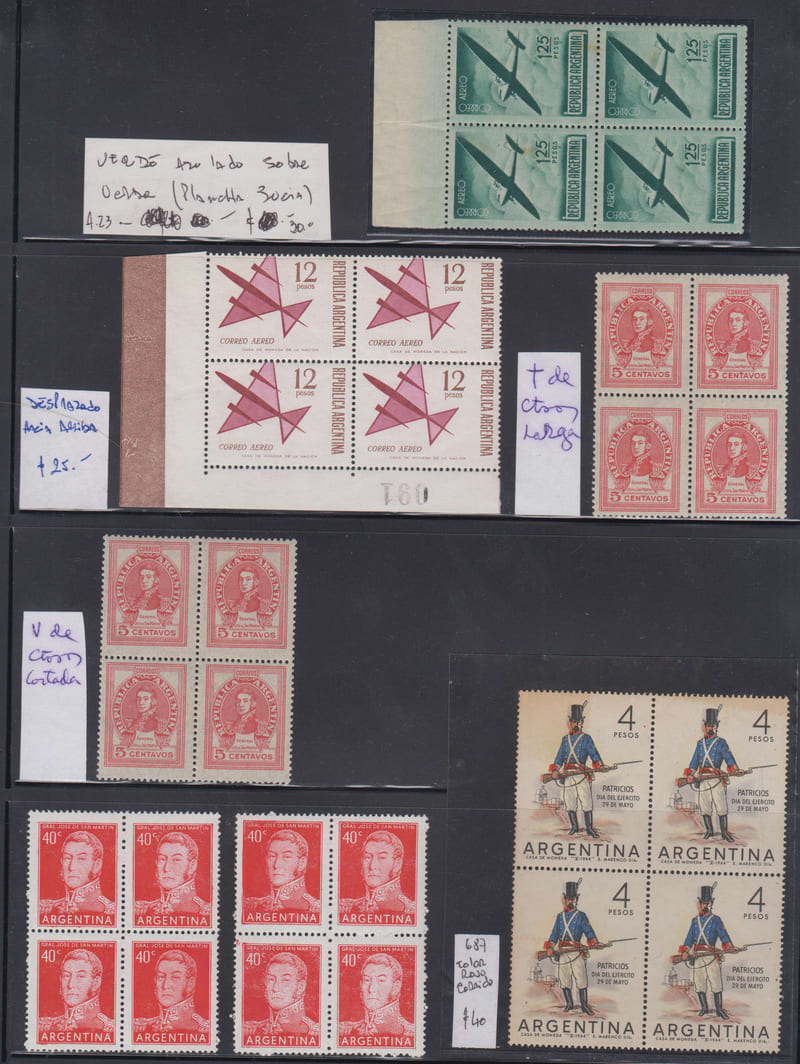 Argentina 1930 — Specialized collection of listed & unlisted varieties or error, including 53 stamps…