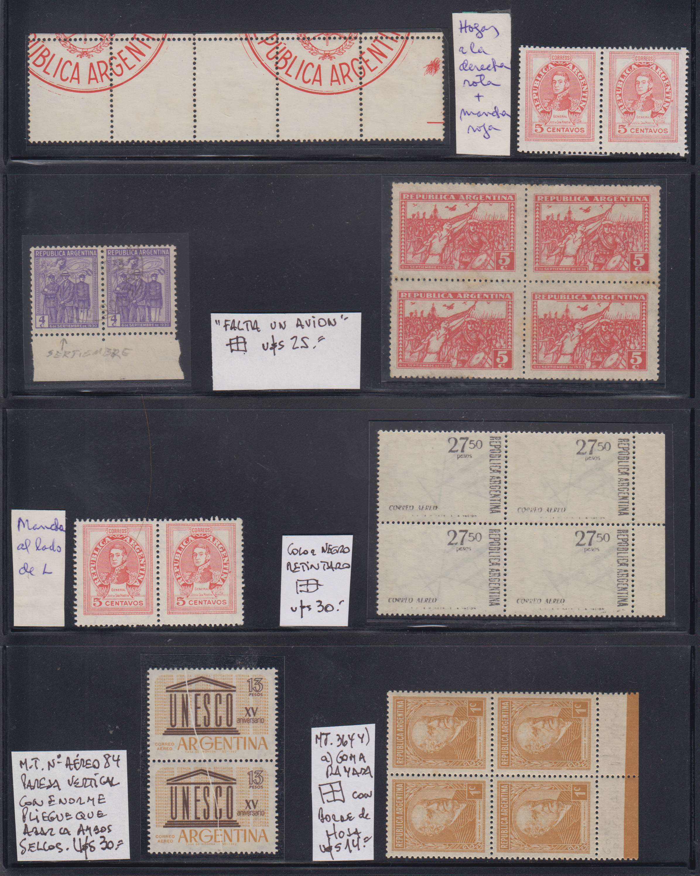 Argentina 1930 — Specialized collection of listed & unlisted varieties or error, including 53 stamps in…