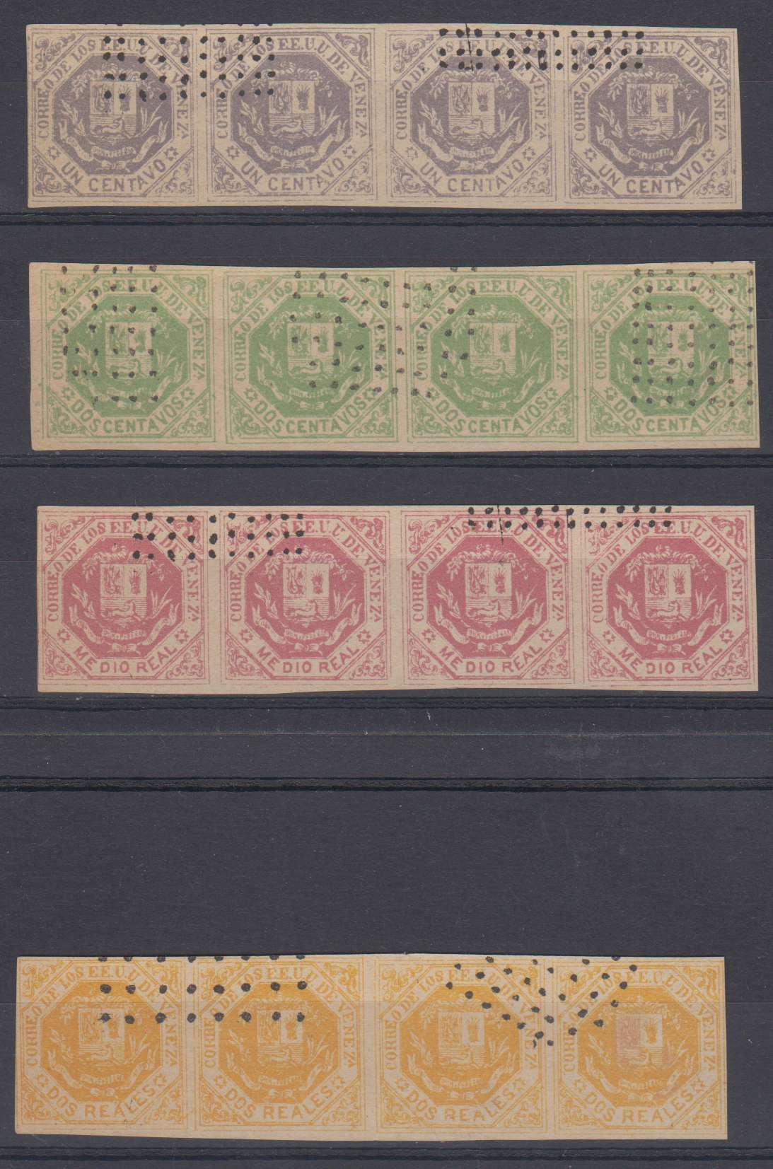 Venezuela 1865 — Scott 19, 21 & 40-41 without surcharge