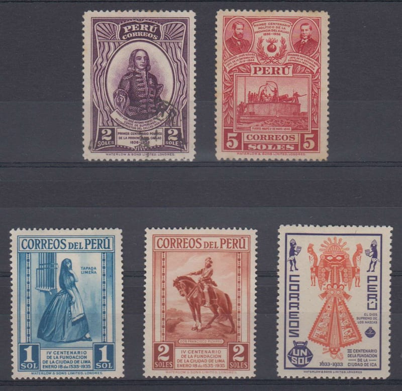 Peru 1935 — Scott 330-331, 338 & 349-350