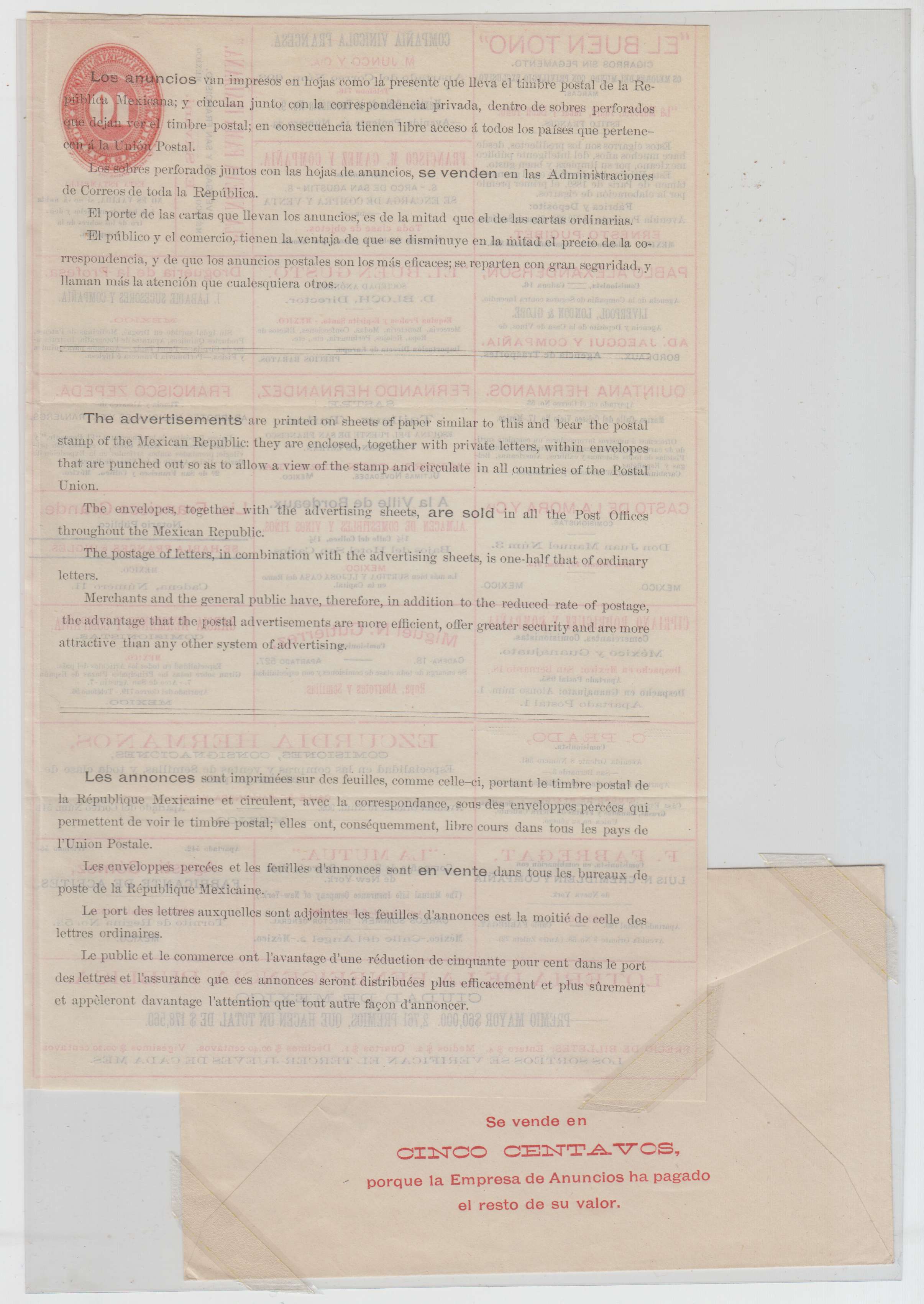 Mexico 1892 — Multi-advertising Envelope & Enclosed Letter Sheet