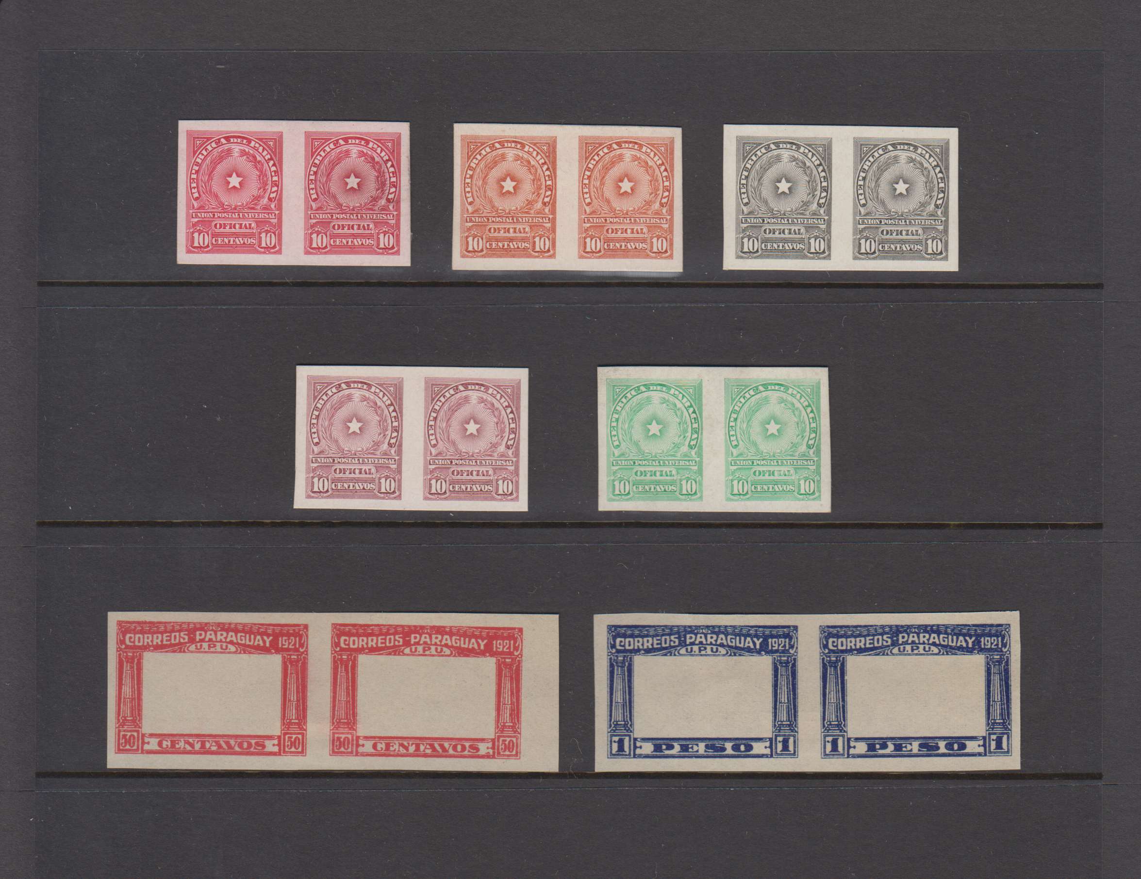 Paraguay 1879 — Collection of 103 Imperf Proofs or Essays on issued or unissued colors, Scott 10 thru 244…