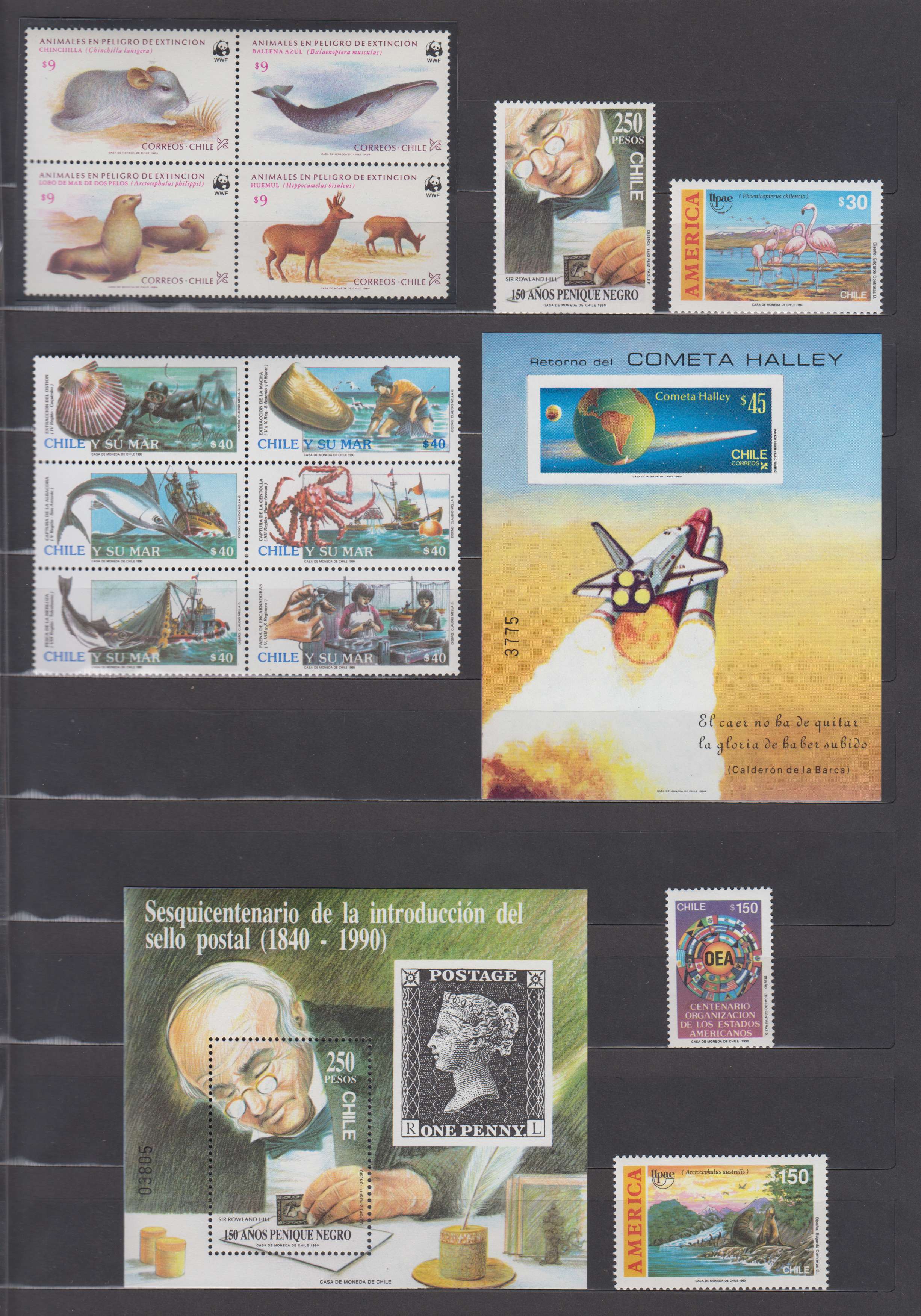 Chile 1951 — Scott 682a, 702a, 889a, 893, 893a, 894-895, 927-928, 940a, 942b & 947 + C155