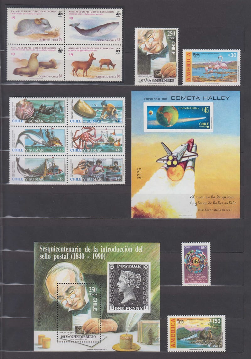 Chile 1951 — Scott 682a, 702a, 889a, 893, 893a, 894-895, 927-928, 940a, 942b & 947 + C155