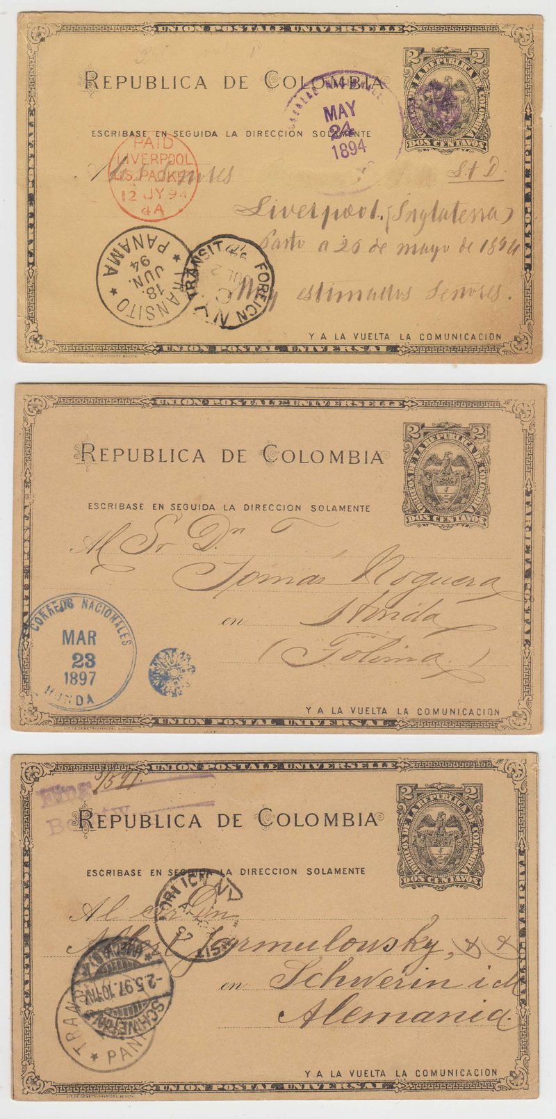 Colombia 1894 — 2 cents black on buff or orange yellow