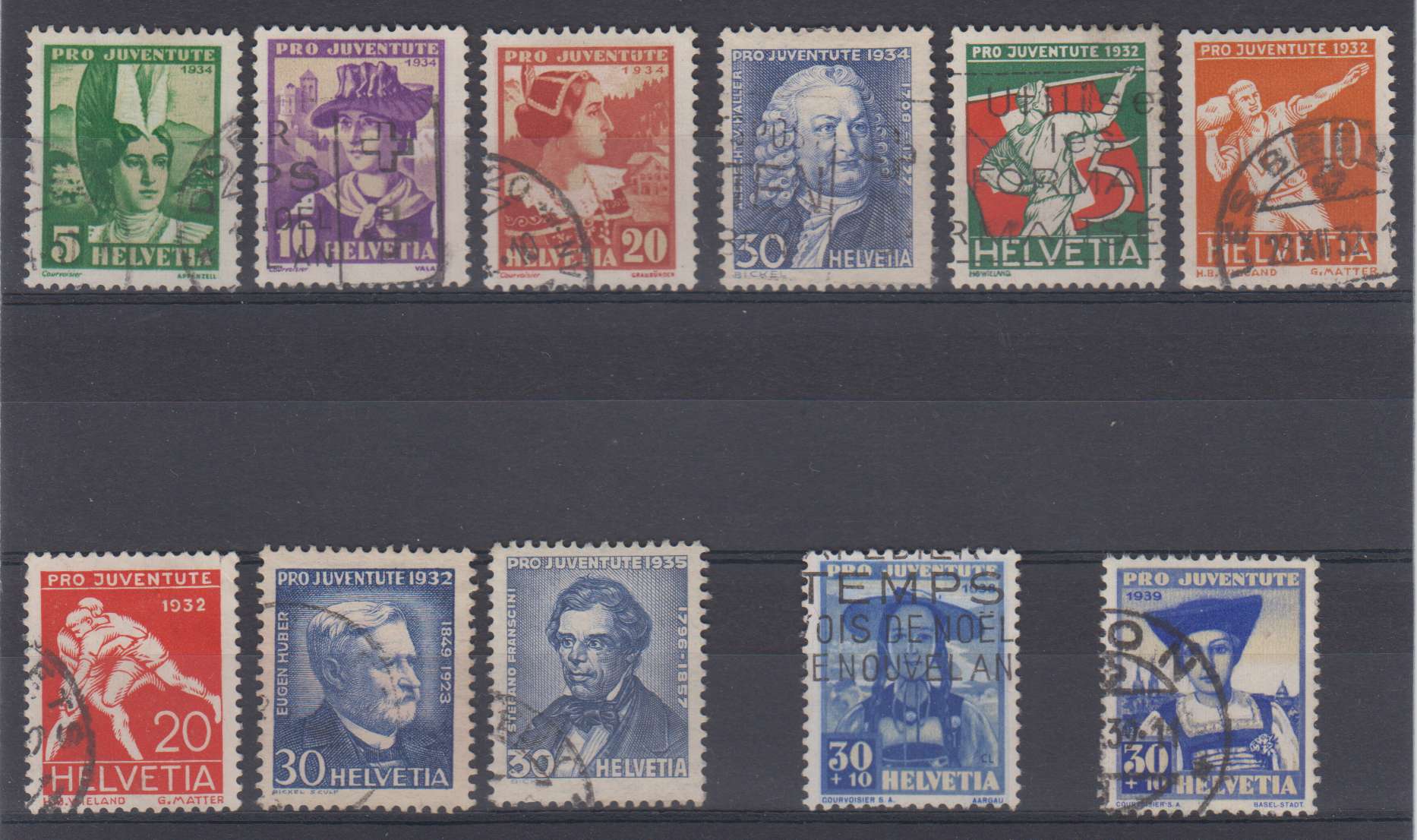 Switzerland 1934 — Scott B61-b64, B69-b72, B76, B94 & B99