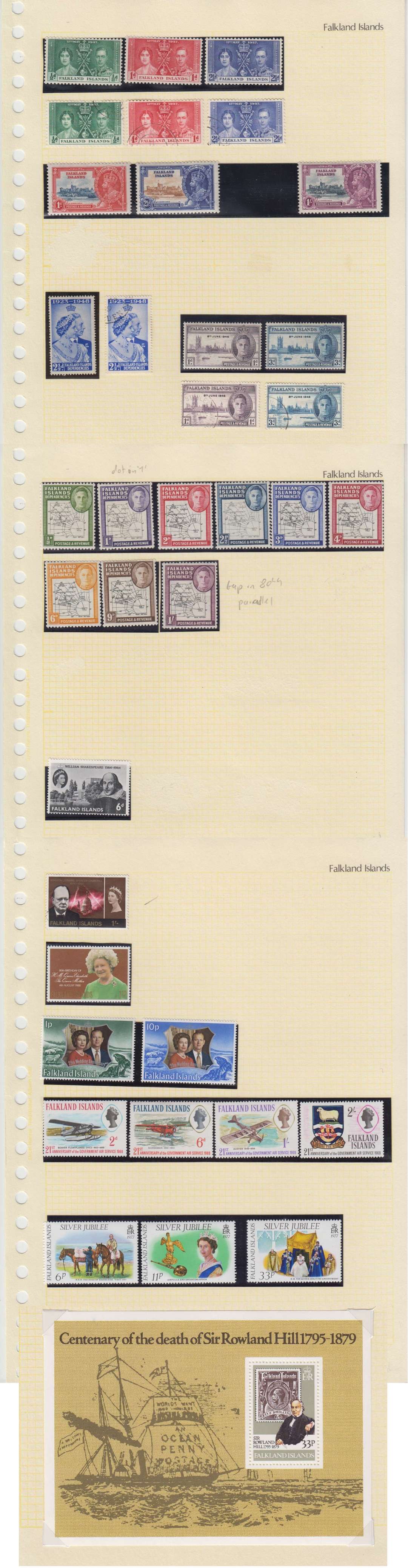 Falkland Islands 1938 — Better collection mounted on 26 album pages including key values & full sets plus some…