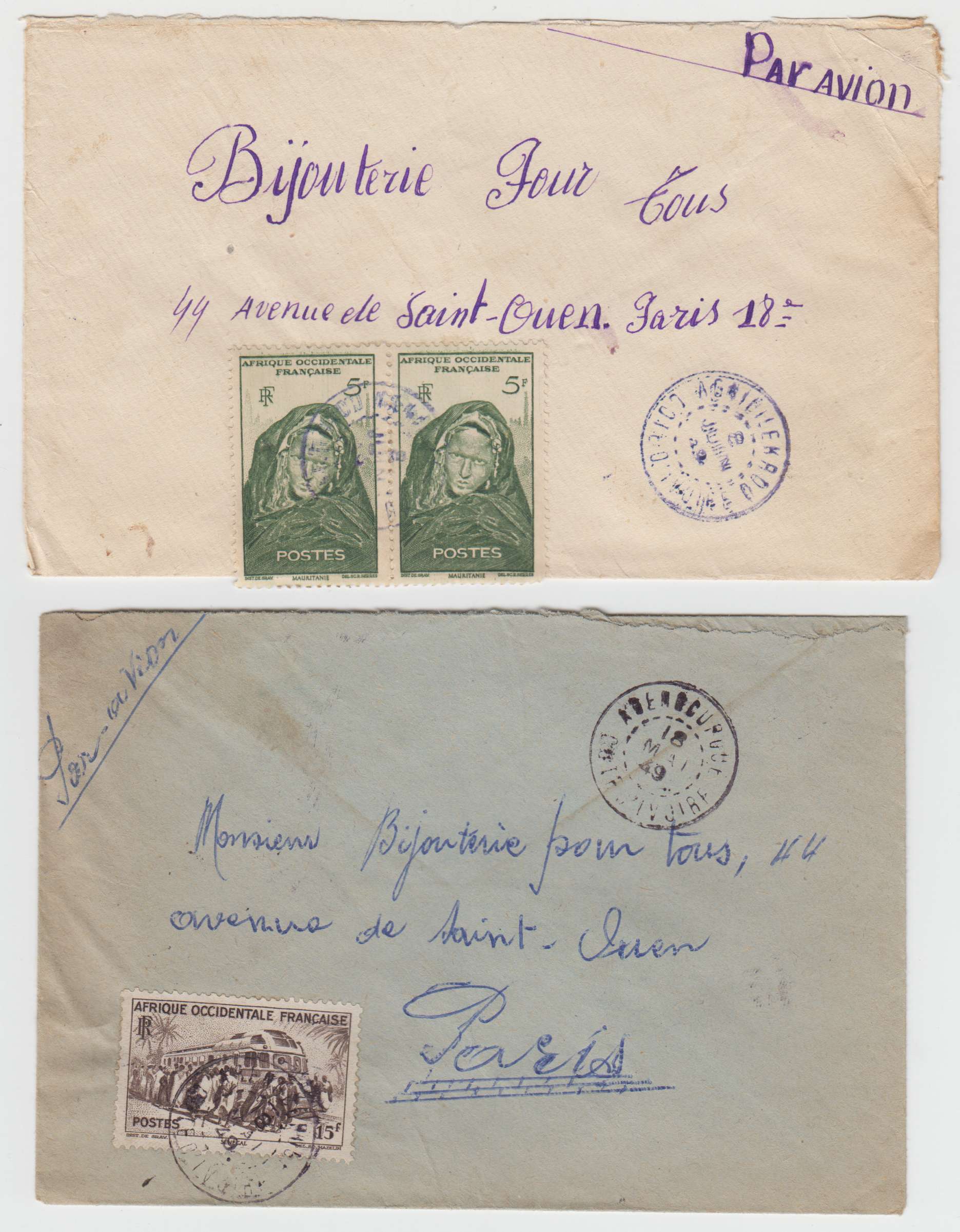 French West Africa 1948 — Cancels ON Covers, 30 airmails to Paris representative of different cities, Agnibilekrou…