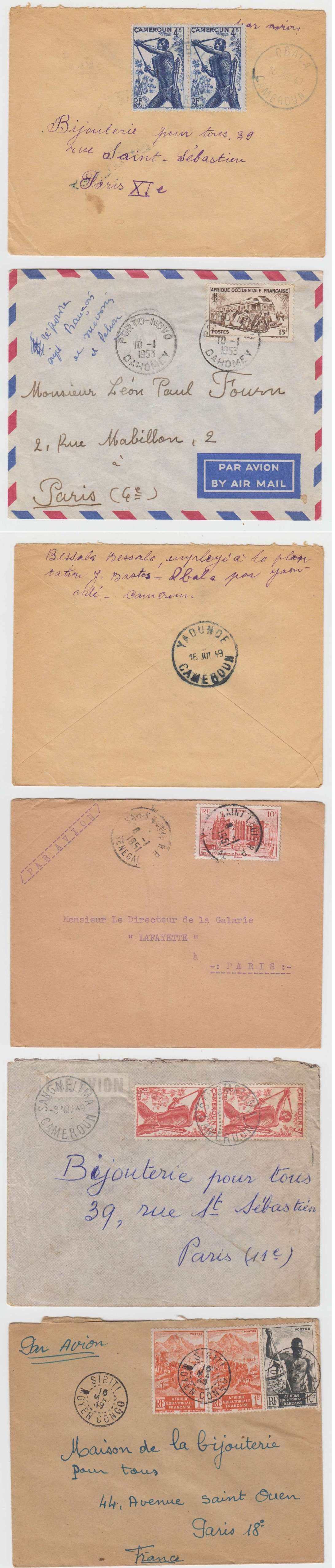 French West Africa 1948 — Cancels ON Covers, 30 airmails to Paris representative of different cities, Agnibilekrou…