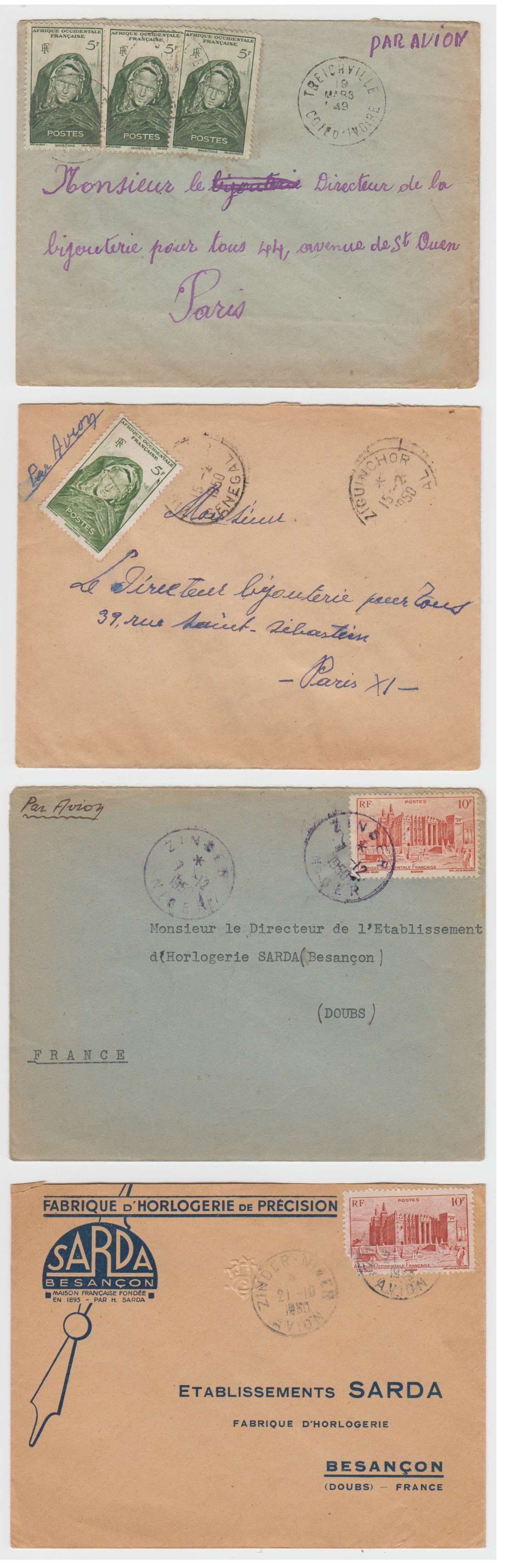 French West Africa 1948 — Cancels ON Covers, 30 airmails to Paris representative of different cities, Agnibilekrou…