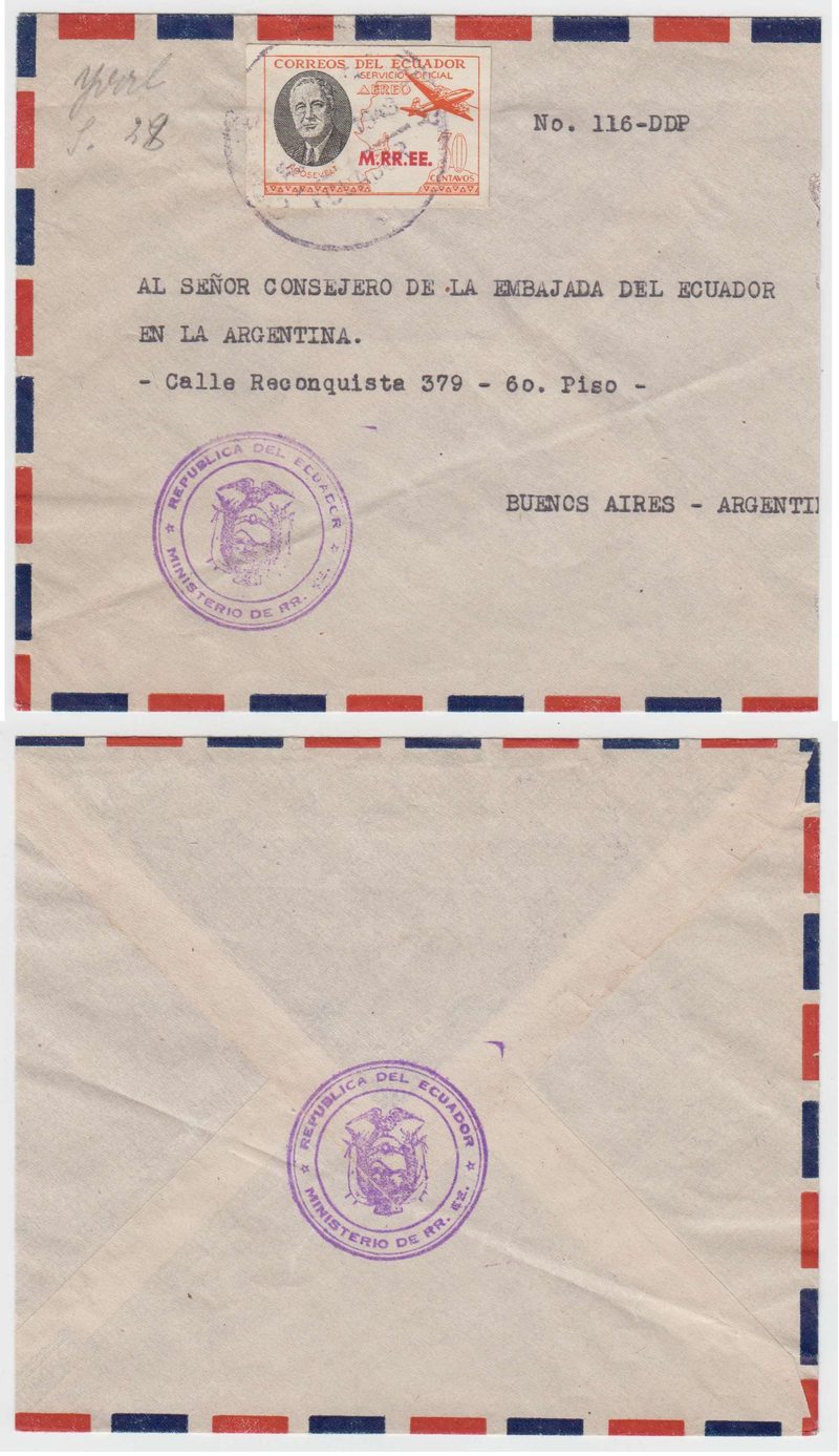 Ecuador 1949 — Roosevelt air post semi official issue