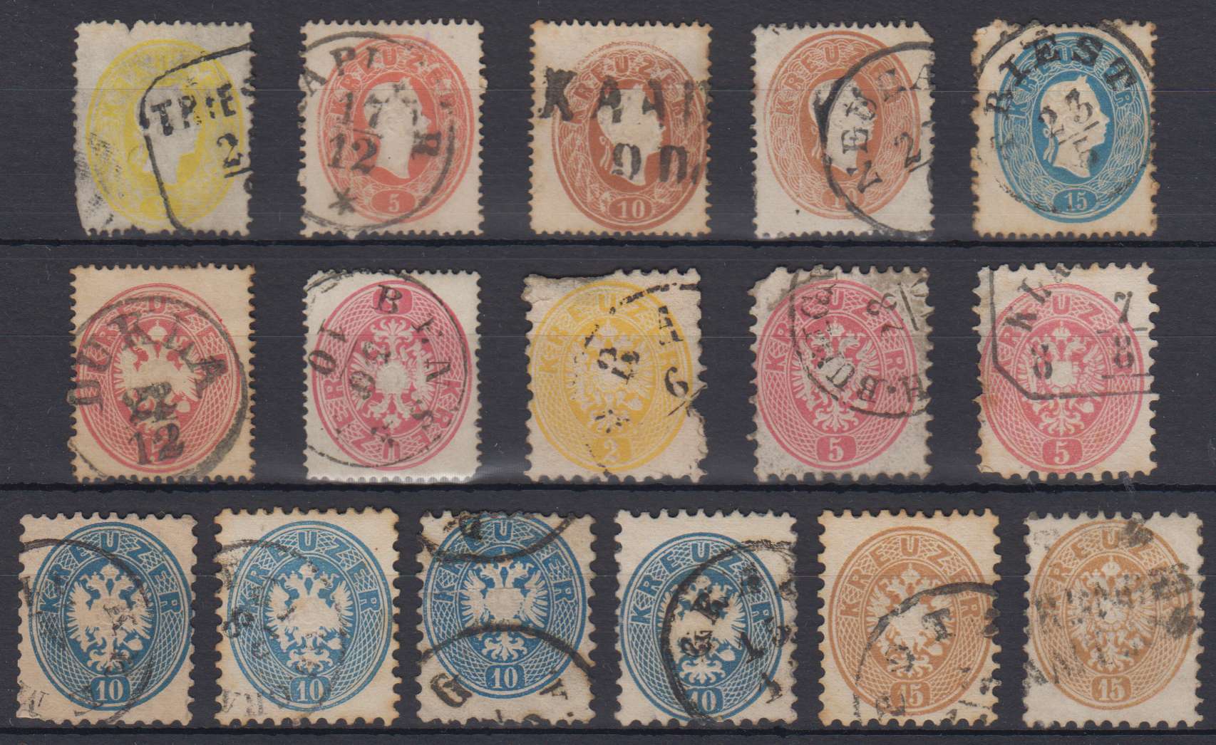 Austria 1860 — Scott 12, 14-16, 19, 22 & 24-26