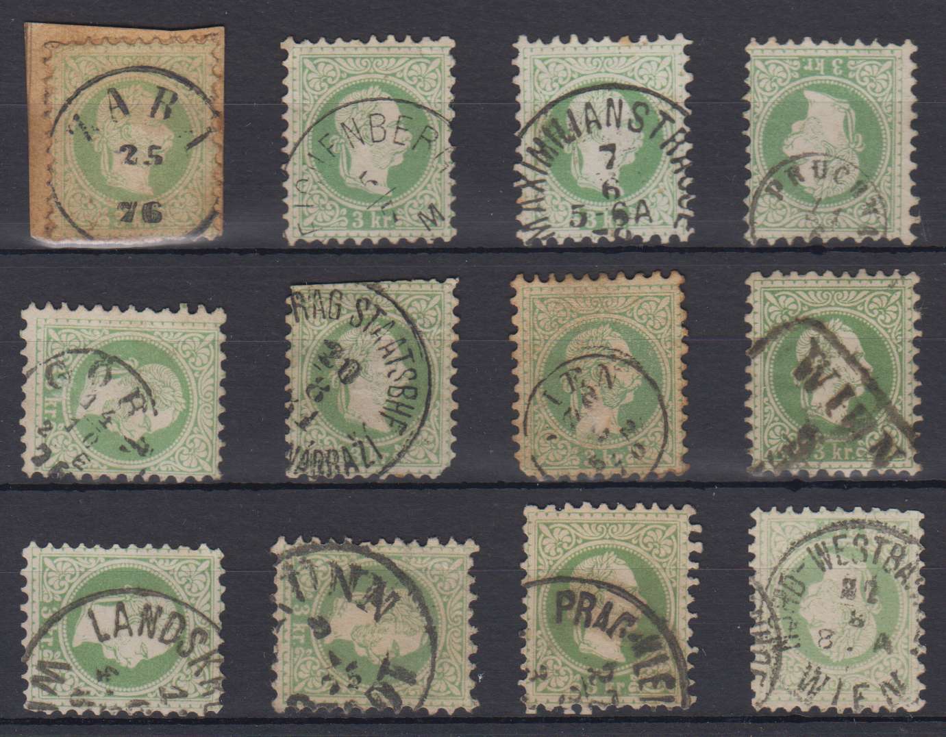 Austria 1867 — Cancels on 1867-80 issues