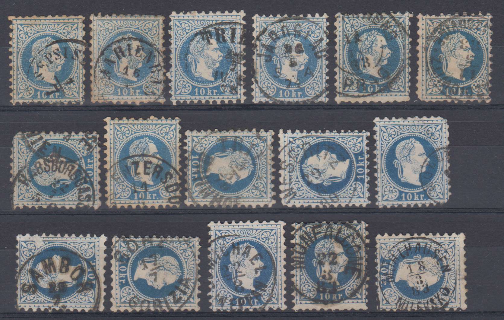 Austria 1867 — Cancels on 1867-80 issues