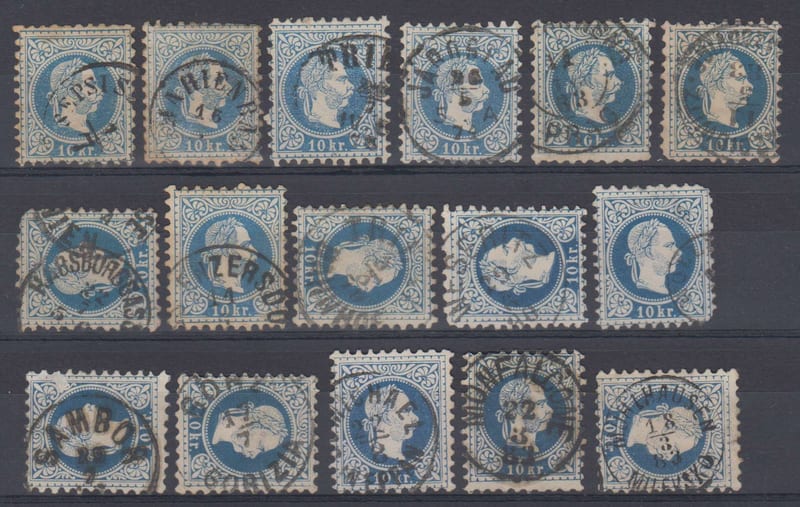 Austria 1867 — Cancels on 1867-80 issues