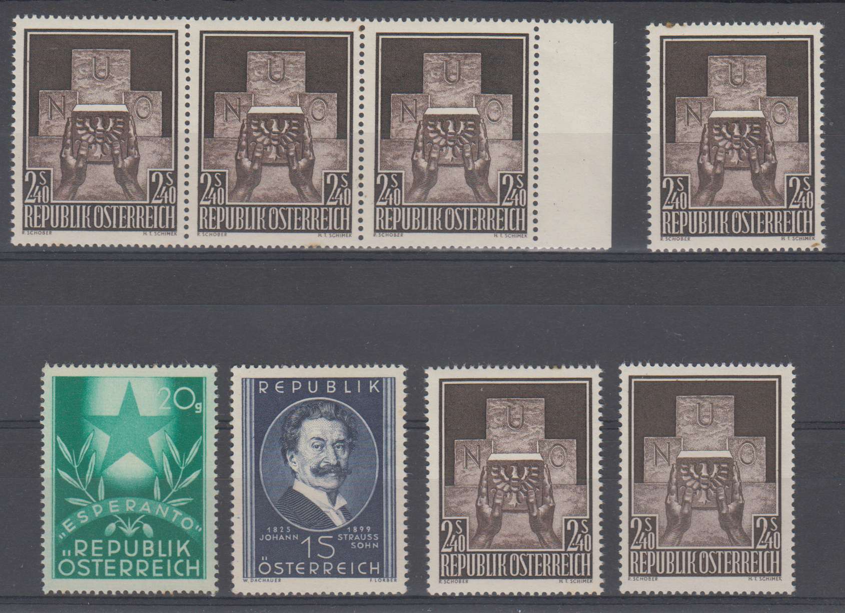 Austria 1948 — Scott 556-557, 561, 563-564 & 610
