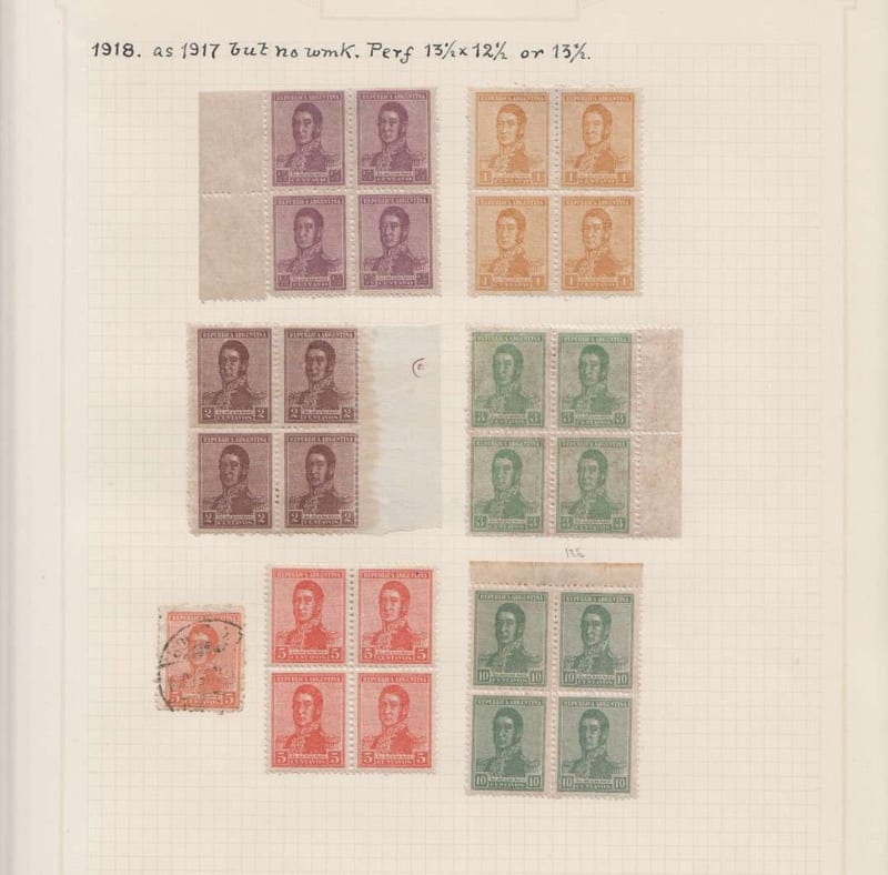 Argentina 1911 — Better collection mounted on 19 album pages with 239 stamps including key values…